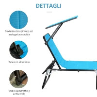 Sedia Sdraio da Esterno Pieghevole con Tettuccio e Rivestimento Imbottito in Gommapiuma, Lettino Prendisole da Giardino con Schienale Regolabile 66x164x81cm Blu