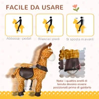 Cavallo a Dondolo con Ruote a Forma di Giraffa per Bambini da 3-6 Anni, 70x32x87cm, Giallo