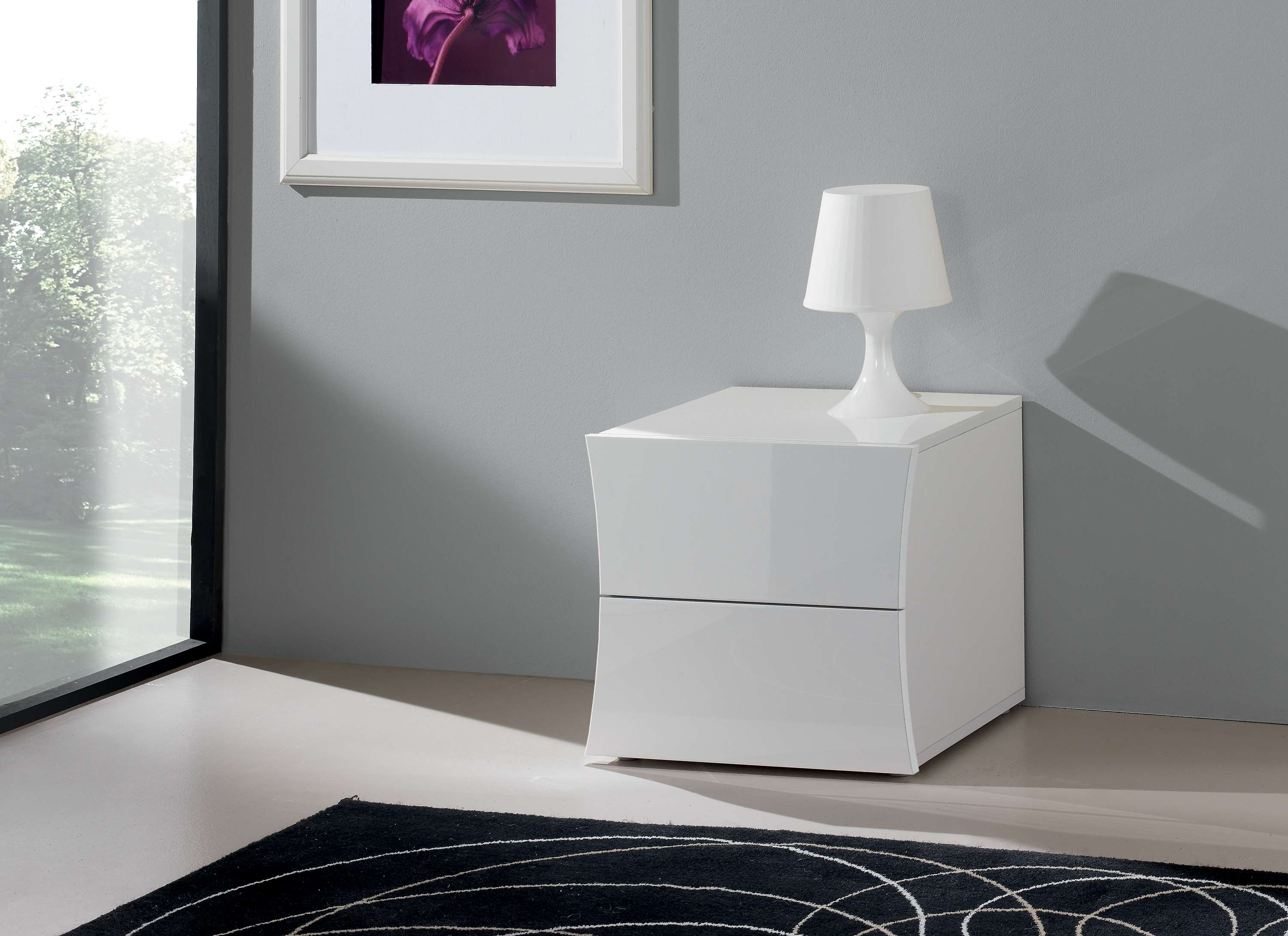 Comodino design colore bianco lucido 2 cassetti camera da letto Arco Smart