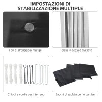 Gazebo da Giardino Pieghevole ad Altezza Regolabile con 2 Pareti e Borsa Inclusa, 297x297x288 cm, Nero