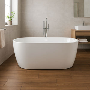 Vasca da bagno free standing ovale acrilico bianco lucido 138 x 57 x 75 cm