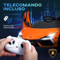 Macchina Elettrica per Bambini con Luci LED, Clacson e Telecomando, in Plastica e Acciaio, 105x60x40 cm, Arancione