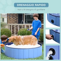 Piscina Pieghevole per Cani in Plastica Bordo Stabile per Animali Domestici Blu 120 x 30 cm (ØxH)