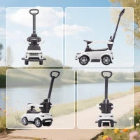 Macchina Cavalcabile Licenza Land Rover con Maniglia e Barriera, in PP e Acciaio, 84x40x94.5 cm, Bianco