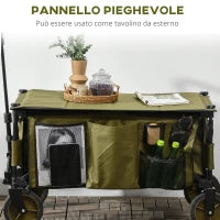 Carrello da Giardino 125L Pieghevole con Maniglia e 5 Sacche, 108x55x93 cm, Verde
