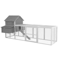Pawhut Pollaio da Giardino con Casetta per Galline, Rampa e Area Aperta, 310.5x149.5x149cm, Grigio
