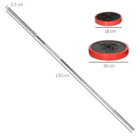 Set Bilanciere e Dischi da 30 kg totali con 6 Pesi e 2 Dadi, in Metallo, PU e Sabbia, 170x26x26 cm, Rosso