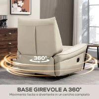 Poltrona Relax Reclinabile Manualmente con Poggiapiedi e Base Girevole Senza Braccioli, Crema