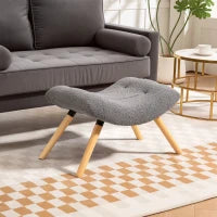 Pouf moderno con rivestimento in pile e gambe in legno, imbottito, per soggiorno, camera da letto, ingresso, Grigio scuro