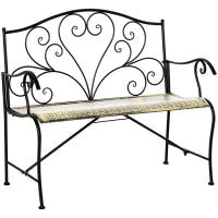Panchina da Giardino in Ferro, Panca da Esterno in Stile Vintage 2 Posti, 100x 50x88cm, Nero