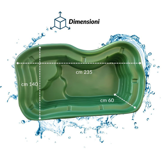 Laghetto da giardino maggiore polietilene verde interrare 235x140x60 litri 1000