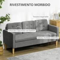 Divano 3 Posti Moderno in Tessuto Grigio con Vano Contenitore e Design Scandinavo, Grigio, 166.5x62x82cm