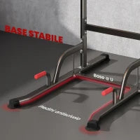 Barra per Trazioni Power Tower Stazione Fitness Multifunzione Regolabile 189-239cm in Acciaio Nero Rosso