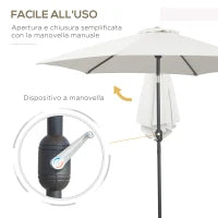 Ombrellone da Giardino 2.6x2.4 m con Manovella e Testa Inclinabile, in Alluminio e Poliestere Beige e Nero