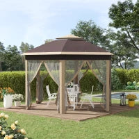 Gazebo 4x4m Impermeabile Pop-up Esagonale Pieghevole, Doppio tetto, Gazebo da Giardino con 6 Pareti Laterali, Tenda da Festa con Borsa da Trasporto Inclusa, Beige e Khaki