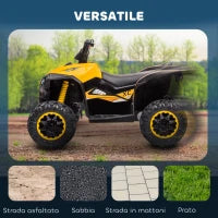 Quad Elettrico per Bambini 12V, 2 Velocità, Ruote Larghe con Clacson e Fari LED, Età 3-5 Anni, Giallo