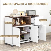 Credenza Moderna da Cucina in Legno con Armadietti, Cassetto e Vano Aperto, 105x39x83cm, Bianco