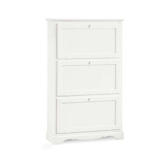 Scarpiera 3 porte capacità 21 paio di scarpe arte povera in legno massello e mdf con rifinitura in bianco 79X30x130 H