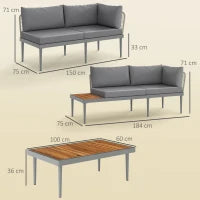 Set da Esterno 3 Pezzi con 2 Divanetti 2 Posti e Tavolino Basso, in Rattan e Acciaio Grigio e color Legno