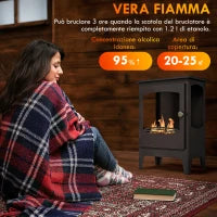 Camino a Bioetanolo in Acciaio Inox con Bruciatore da 1.2L per 3 Ore di Durata, 36x26x54cm, Nero