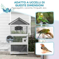 Voliera per Uccellini a 3 Porte con Casetta e Vassoio, in Legno e Metallo, 92x52x171 cm, Grigia e Nera