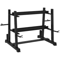 Rastrelliera per Manubri in Acciaio con 4 Aste Regolabili per Pesi e Kettlebell, 131x75x80 cm, Nero