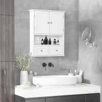 kleankin Armadietto Pensile Bagno a 2 Ante con Ripiano Aperto e 2 Cassetti in Legno, Bianco