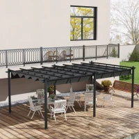 Pergola Retrattile 3,5 x 6 m per Terrazza o Giardino, Struttura in Alluminio e Poliestere, Grigio scuro