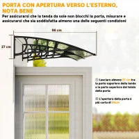 Tettoia Moderna in Policarbonato, Alluminio e PP per Balconi, Finestre e Porte, 200x96x27 cm