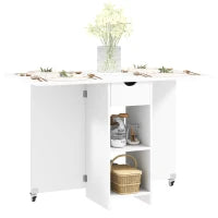 Tavolo Pieghevole per 2-4 Persone, Tavolo da Cucina Pieghevole con Spazio di Archiviazione, Tavolo Espandibile su Ruote, Bianco