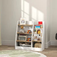 Libreria Per Bambini, Scaffale Per Libri Per Bambini 4 Livelli, Supporto Per Libri, Griglia Di Archiviazione, Bianco