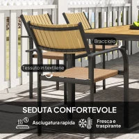Set Tavolo da Giardino Allungabile con 6 Sedie da Esterno Impilabili, Acciaio e Textilene, Marrone
