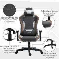 Sedia da Gaming Reclinabile a 150° con Funzione Dondolo, Poggiatesta e Cuscino Lombare, Grigio