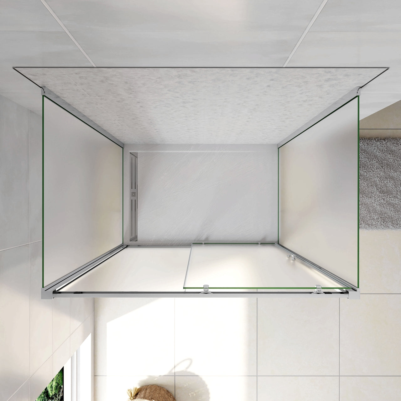 H.185 cm Box Doccia a Tre Lati Porta Scorrevole con 2 Parete Fissa Vetro Temperato 5 mm Satinato Opaco 130x70x70 cm