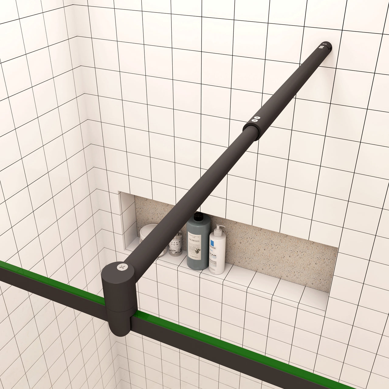 80x200cm Walk In Parete Per Doccia in Vetro Temperato 8mm Anticalcare con Bordo Nero Serigrafato Barra Stabilizzatrice da 70-120 cm