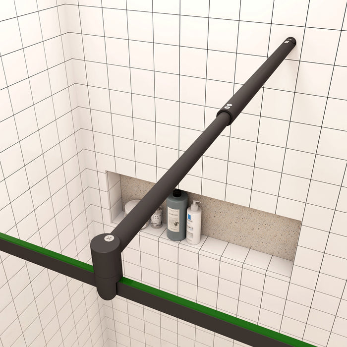 80x200cm Walk In Parete Per Doccia in Vetro Temperato 8mm Anticalcare con Bordo Nero Serigrafato Barra Stabilizzatrice da 70-120 cm