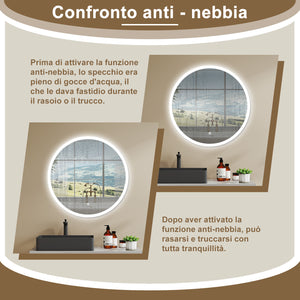 AICA SPECCHIO DA BAGNO ROTONDO CON LED 60 x 60 cm, antiappannamento, interruttore a sfioramento