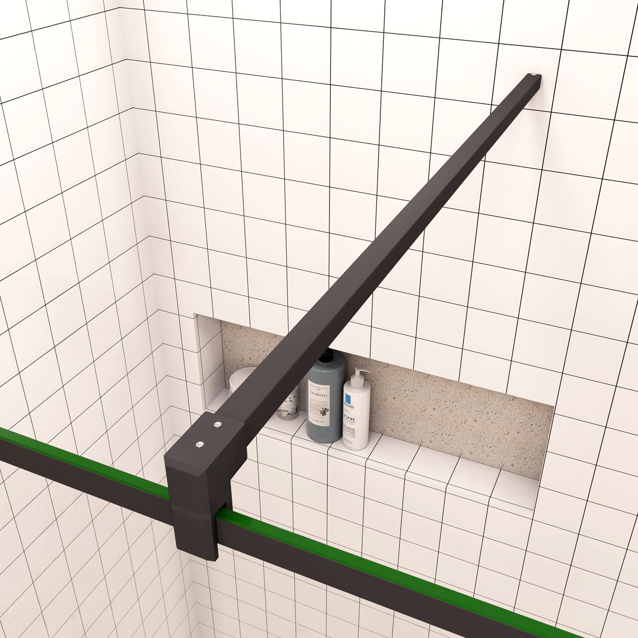 80x200cm Walk In Parete Per Doccia in Vetro Temperato 8mm Anticalcare con Bordo Nero Serigrafato Barra Stabilizzatrice Quadrata da 140 cm