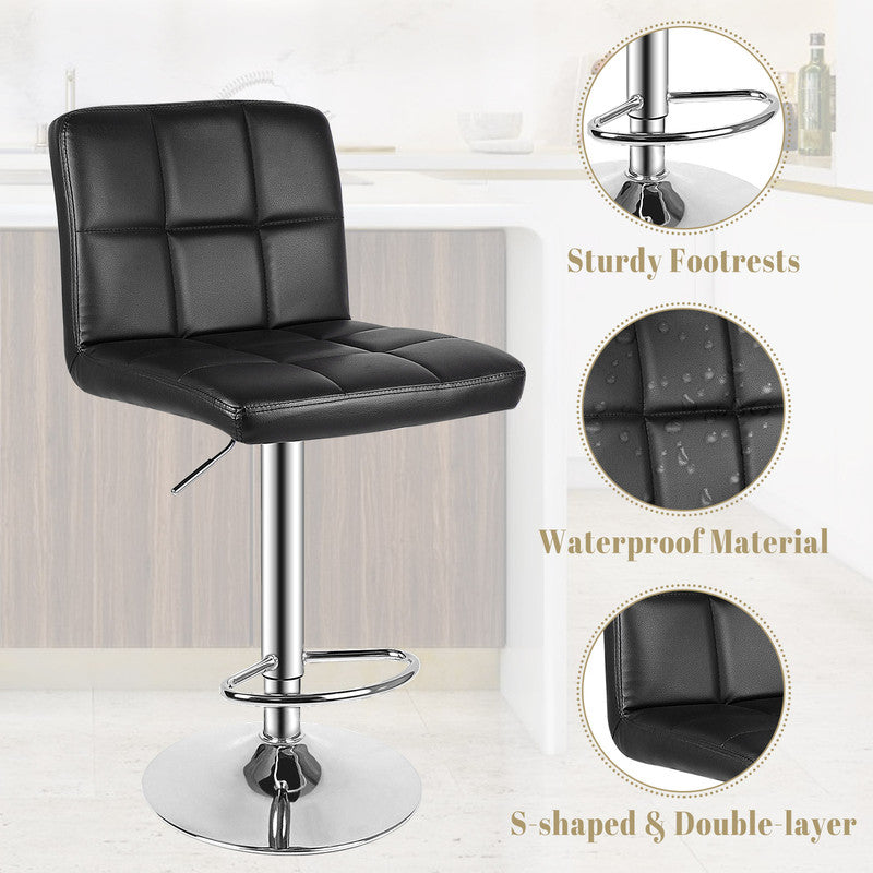 Set di 2 sgabelli da bar in pelle PU - RATTANTREE - regolabile in altezza, sgabello da cucina con schienale - Nero