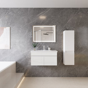 Mobile bagno sospeso con lavabo da incasso 79 cm,bianco, 2 ante.