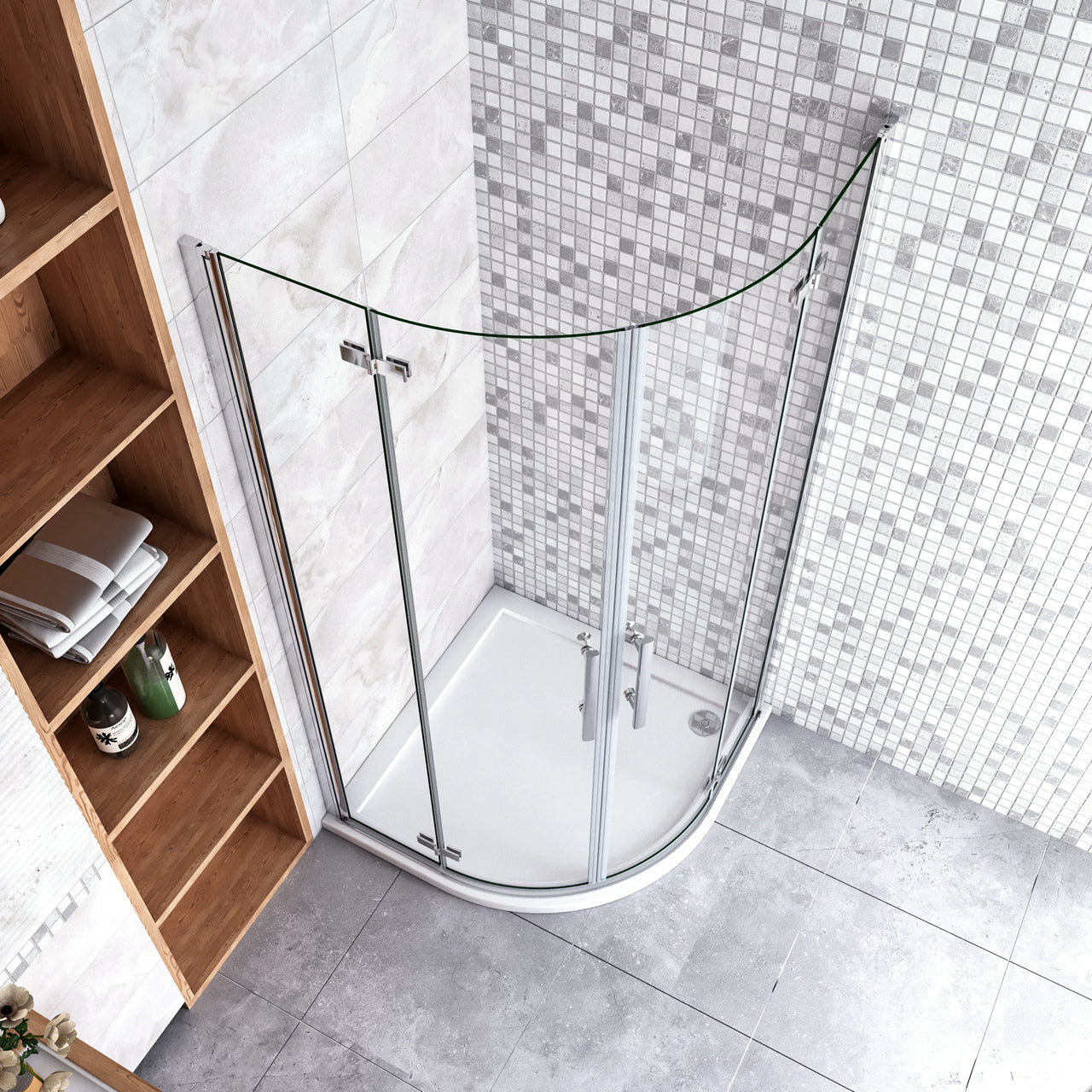 90x90x195 cm Box Doccia Semicircolare Porte Battenti e Ante Pieghevoli in Vetro Temperato 6mm Anticalcare Trasparente Profilo Cromo Lucido