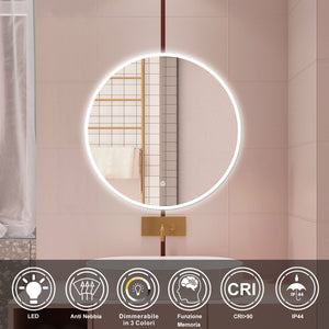 AICA Specchio da bagno 120 x 120 cm, 3 colori, antiappannamento, dimmerabile, interruttore touch, Funzione Memoria