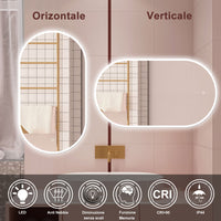 AICA Specchio da bagno 80 x 60 cm, dimmerabile£¬interruttore touch£¬ Funzione Memoria, antiappannamento