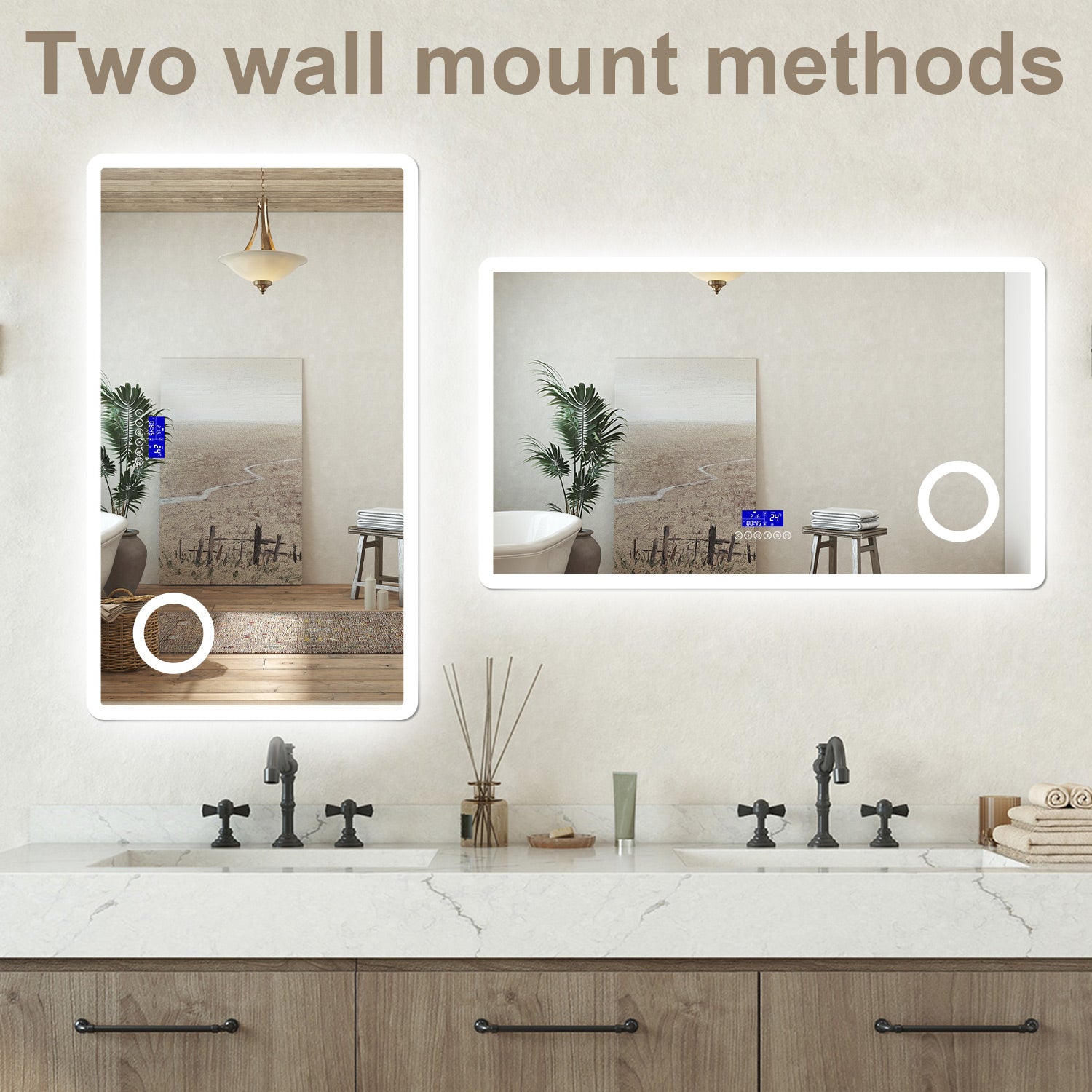 Specchio bagno Rettangolare 100x60cm Led Con 3 Luci + 3X Lente d'ingrandimento + Bluetooth + Antiappannamento