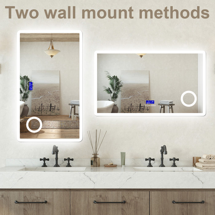 Specchio bagno Rettangolare 100x60cm Led Con 3 Luci + 3X Lente d'ingrandimento + Bluetooth + Antiappannamento