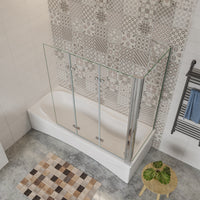 130x140cm Parete Doccia Sopravasca Angolare 3 Ante Pieghevoli con Parete Laterale 70 cm Vetro Temperato 6mm Trasparente Anticalcare Cromato Lucido