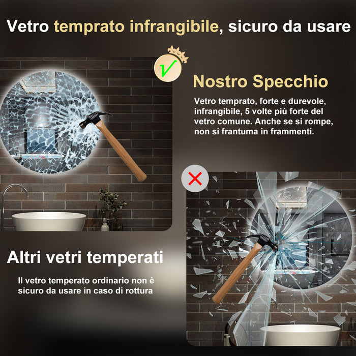 specchio 80 cm rotondo con luce led antiappannamento e touch