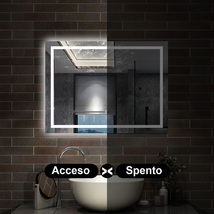 80 x 60 cm,AICA Specchio da Bagno LED con Luce, memoria, antiappannamento,CRI>90,autospegnimento,interruttore touch