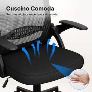 Sedia Ufficio con Supporto Lombare - RATTANTREE - Sedia Ufficio da Scrivania ergonomica Braccioli 90° Regolabile - Nero