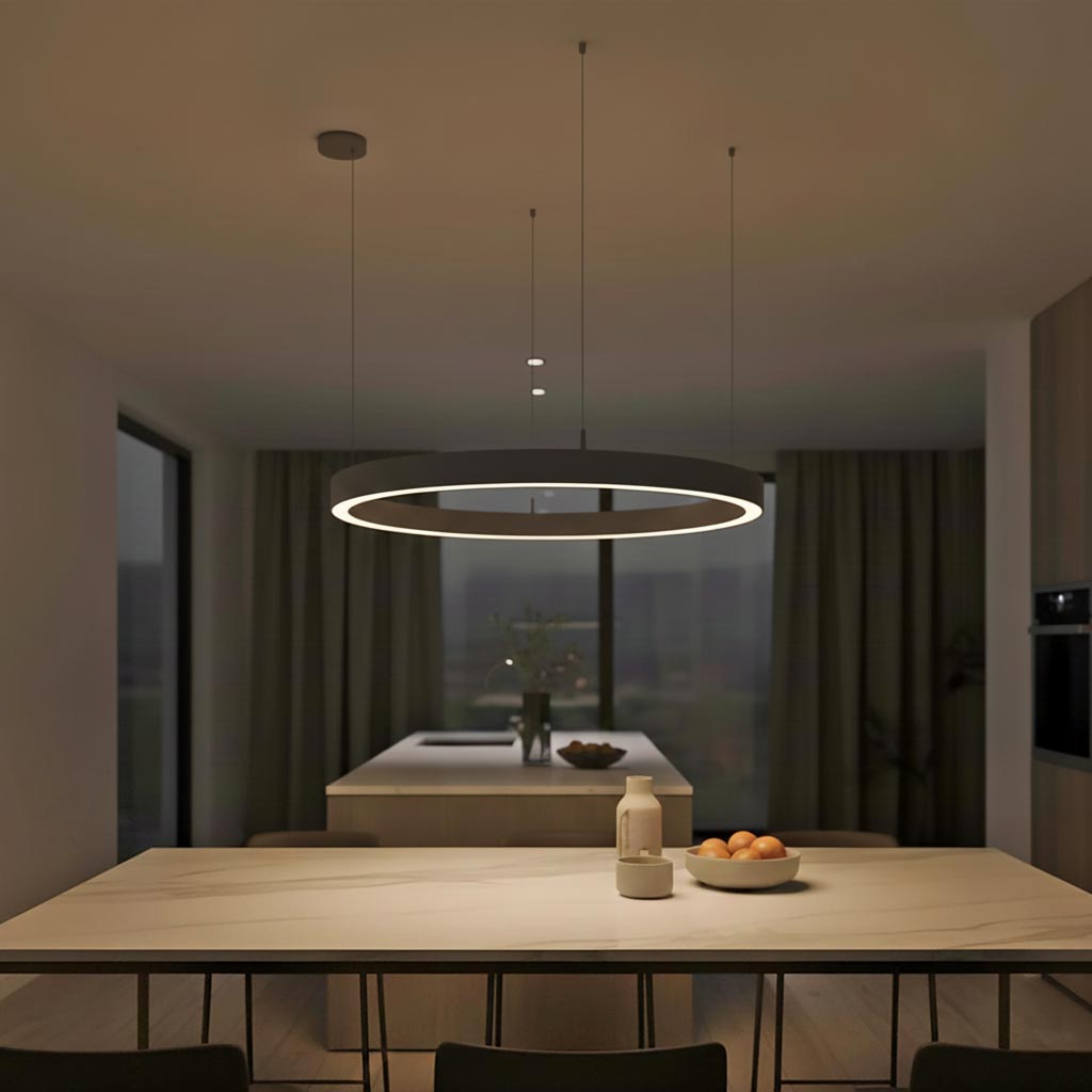 LAUTARO Lampadario LED 59W Pendente Lampada a Sospensione Circolare DALI Dimmerabile 90cm Luce Sala Ricevimento Ristorante Albergo GRIGIO 4000K